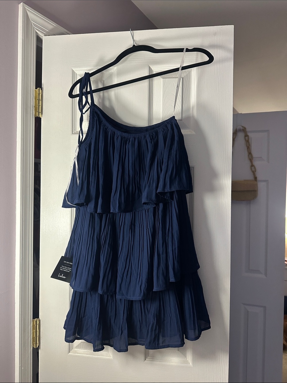 NWT Lulu's Navy Blue One-Shoulder Tiered Mini Dress